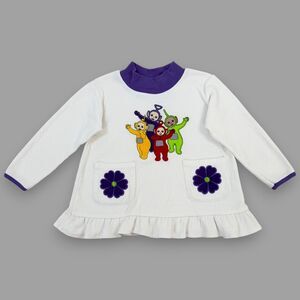 Vintage Teletubbies Sweatshirt Purple Floral Embroidered Long Sleeve 90s Size 3T
